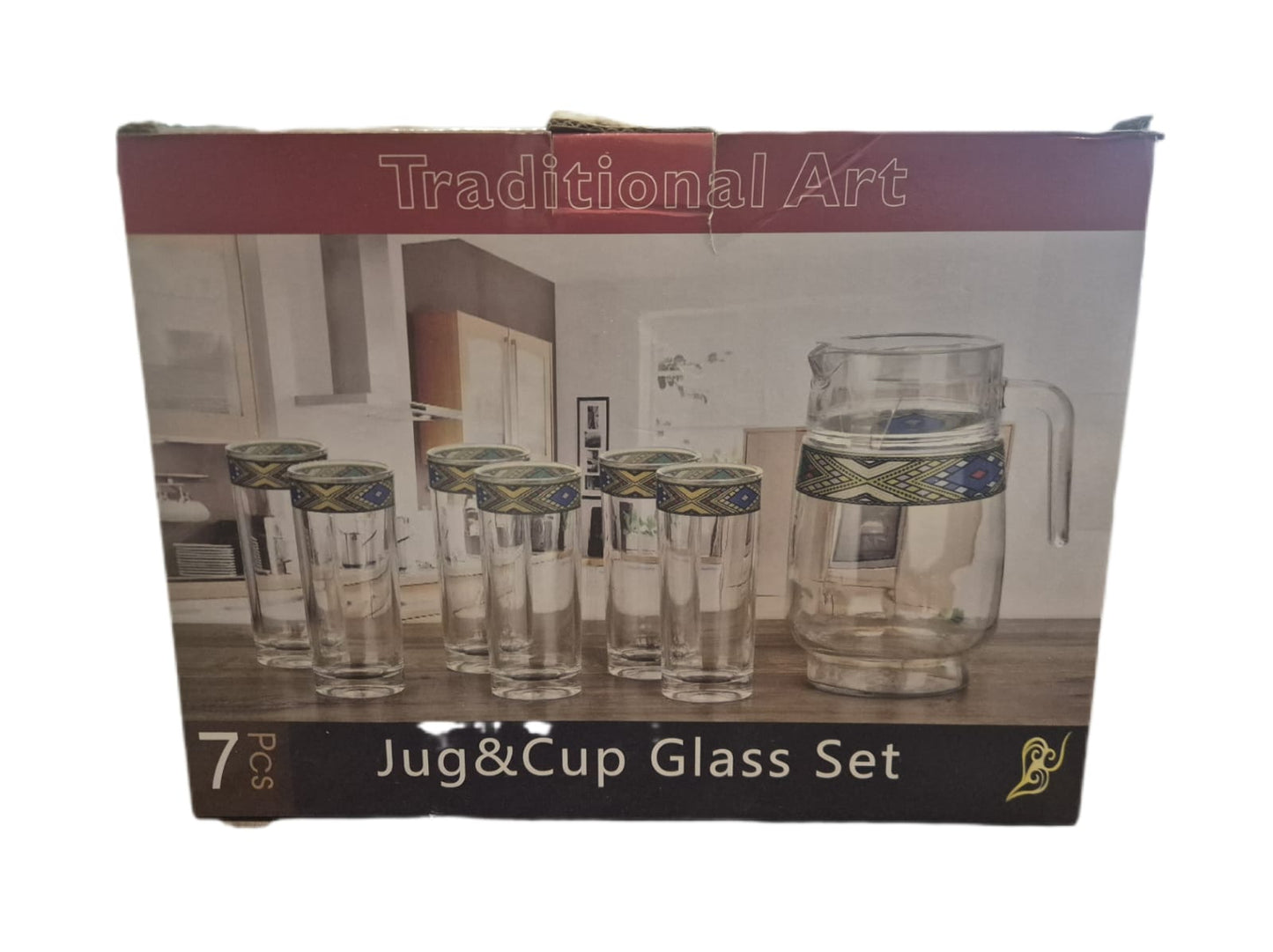 Ethiopian & Eritrean Traditional Jug Set – Tilet Zuria Stripe Design with Matching Drinking Glasses 7set