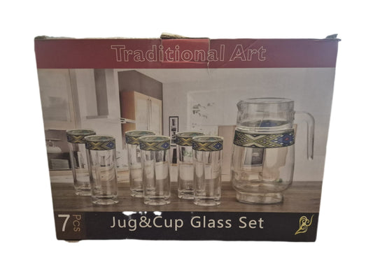 Ethiopian & Eritrean Traditional Jug Set – Tilet Zuria Stripe Design with Matching Drinking Glasses 7set