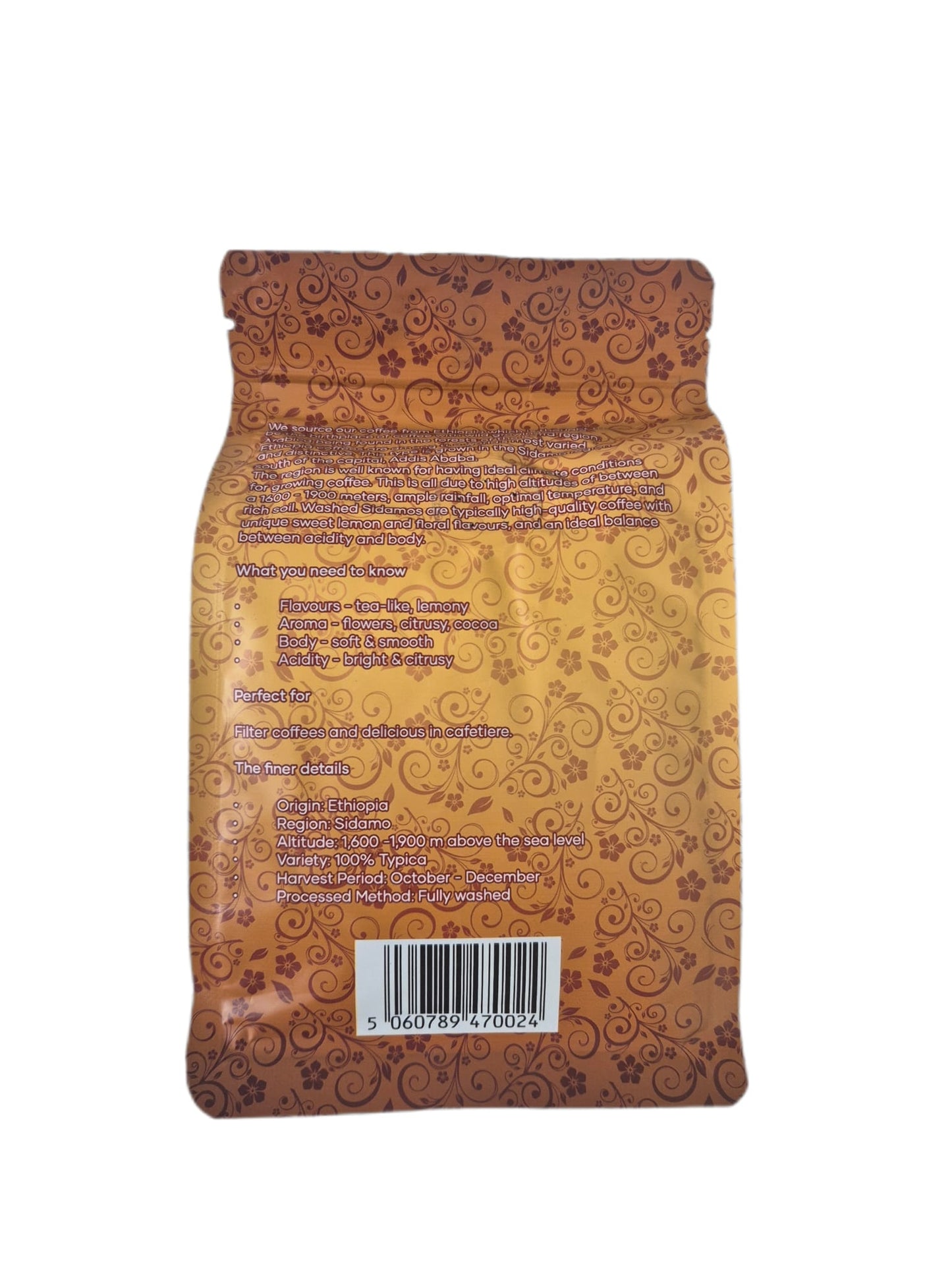 Ethiopian Sidamo Light Roasted coffee Beans  or Ground 250gr/   ሲዳሞ መካከለኛ የተቆላ