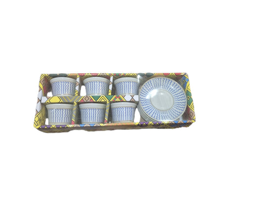 Traditional Ethiopian Coffee Cups 6 cups and saucers in blue ፊንጃል